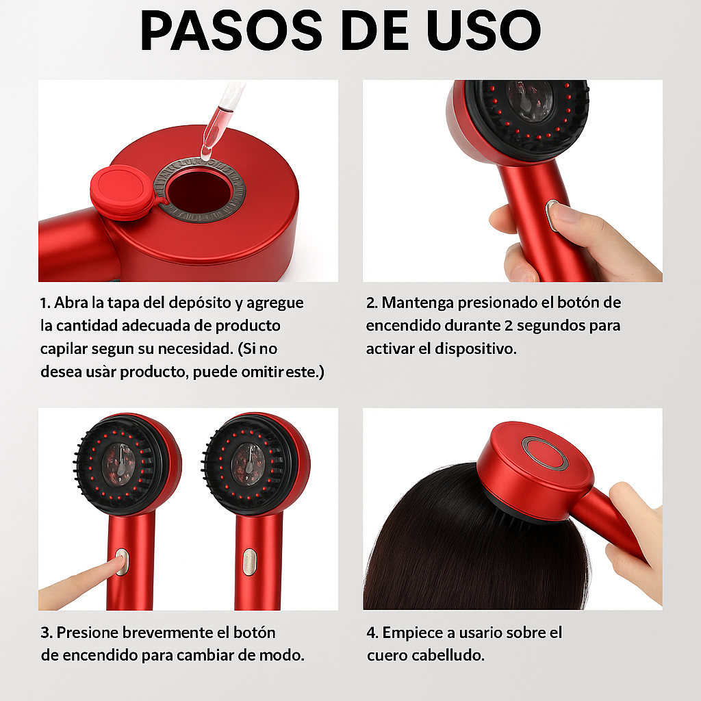 Cepillo Masajeador Capilar Con Luz Roja